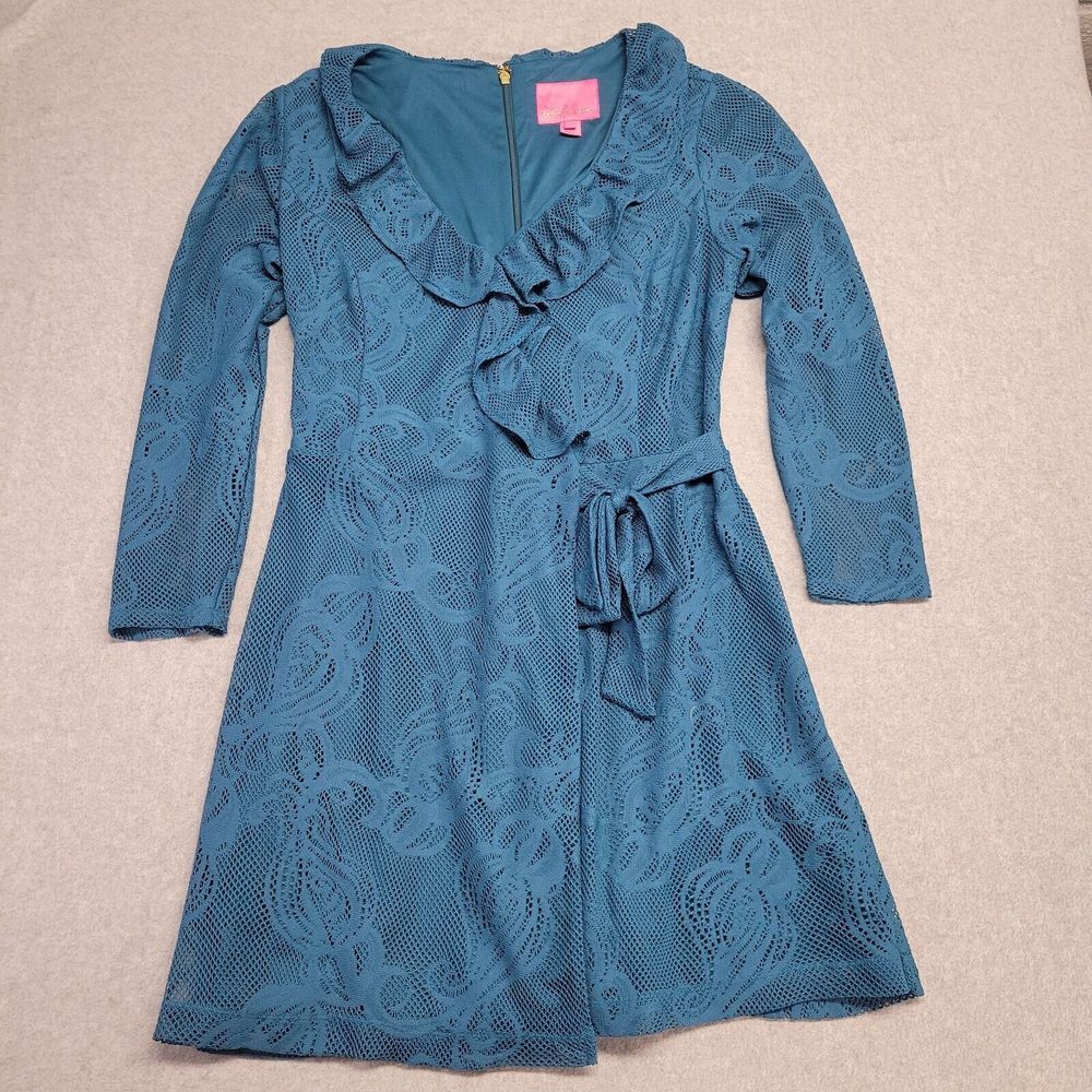 Lilly Pulitzer Blue Lace Wrap Romper Size M EUC